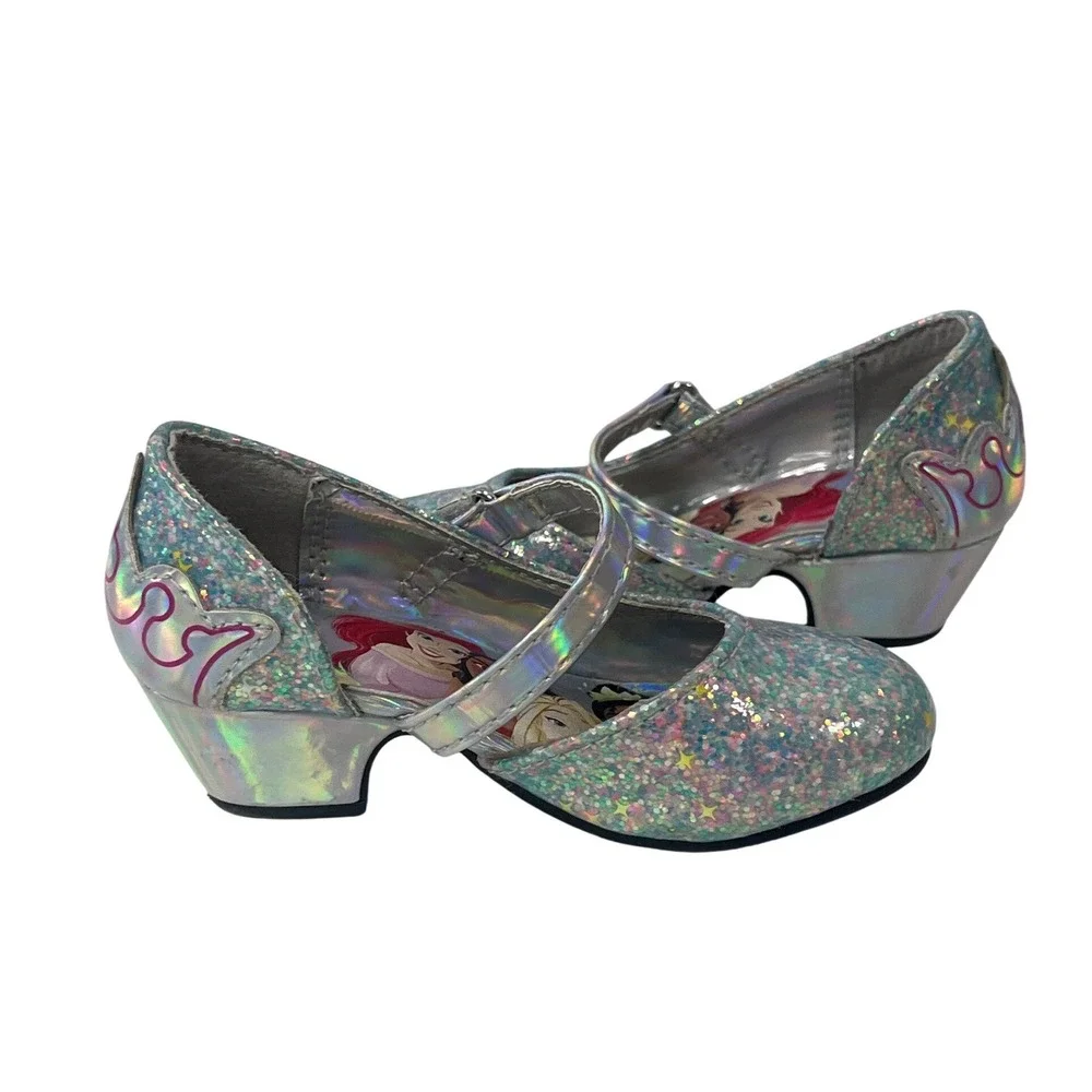 Disney Kids Silver Metallic Heeled Princess Dress Up Shoes Toddler Girls 6 Fun